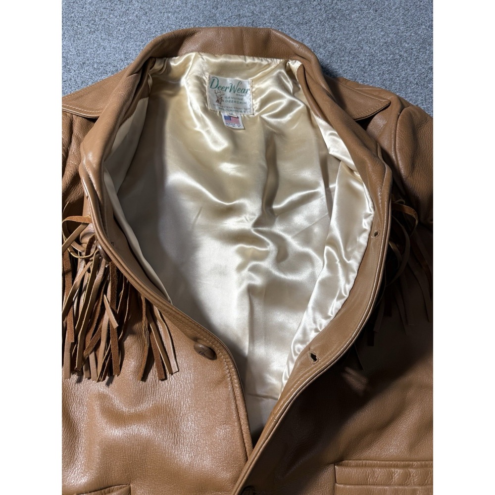 Vintage 90s Deer Wear Brand Men's‎ Deerskin Leather Fringe Button Jacket Size 46 - Picture 6 of 7